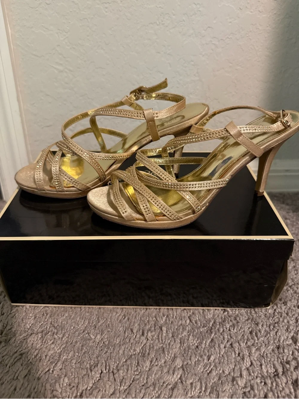 Women's Strappy Gold High Heel Sandals